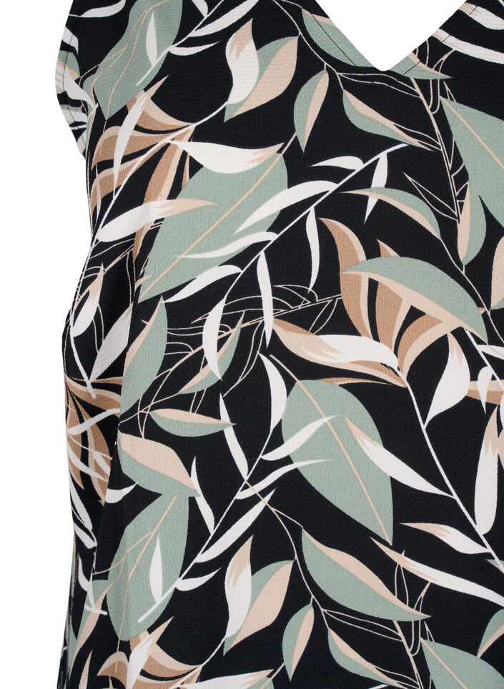 Printed top with V-neck, Black w. Gr.Leaf AOP, Packshot image number 2