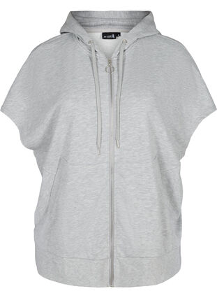 Short-sleeved sweatshirt with zip, Light Grey Melange, Packshot image number 0