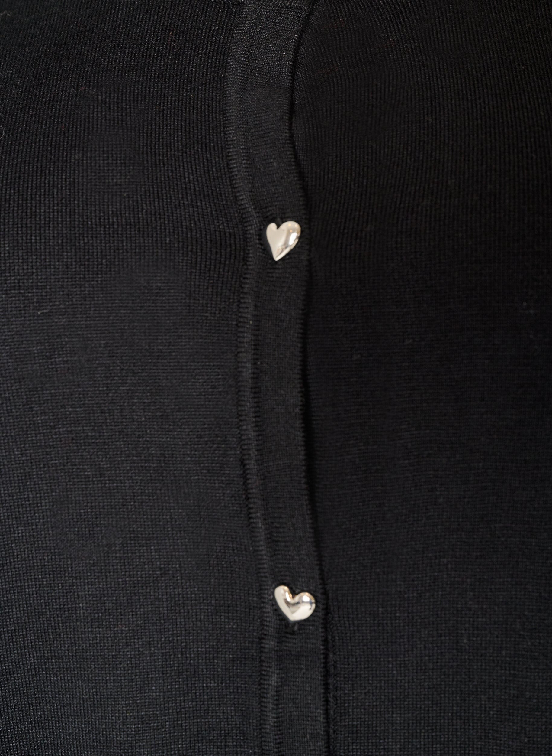 ZizzifashionKnit cardigan with heart buttons and short sleeves, Black, Packshot image number 2