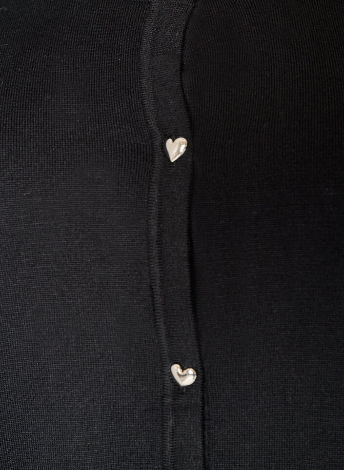 Knit cardigan with heart buttons and short sleeves, Black, Packshot image number 2