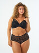 Crotchless hipster thong with lace and high waist, Black, Model image number 0