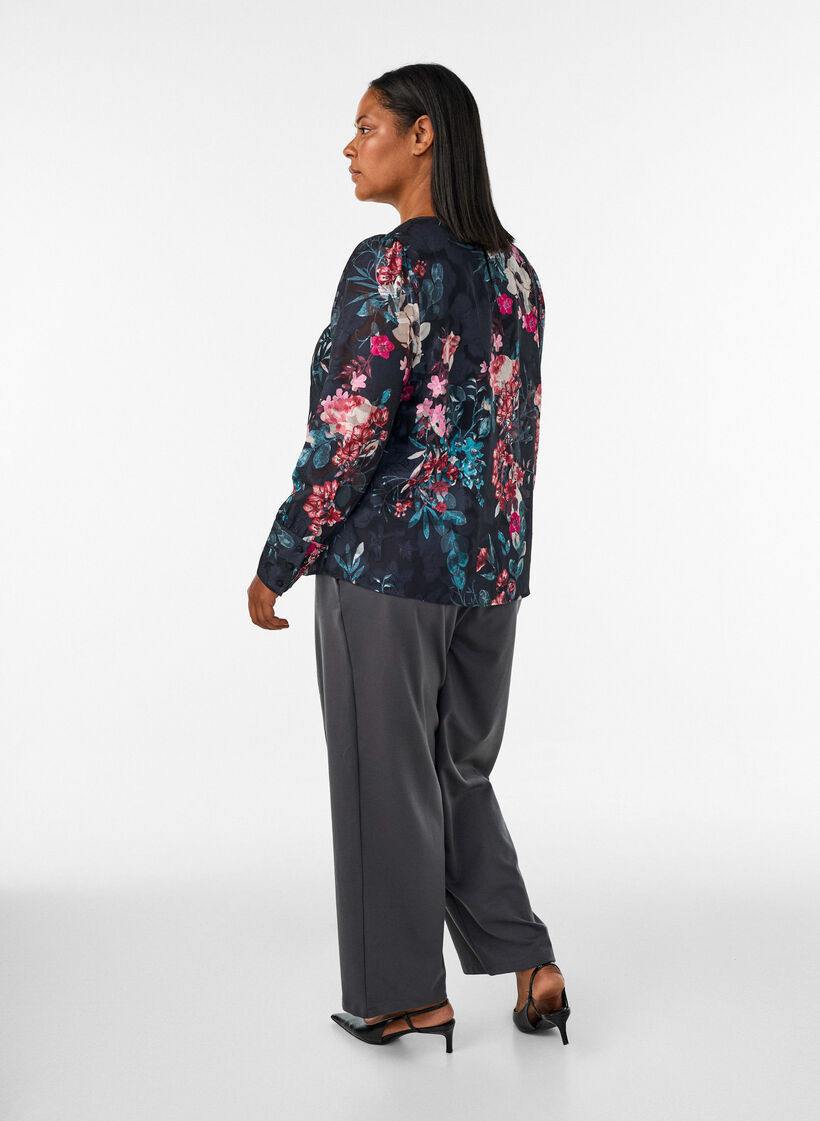 Loose jersey trousers with a high waist, Dark Grey, Model image number 1