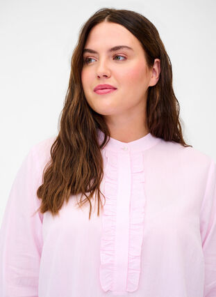 Cotton shirt with stripes and ruffles, Pink Stripe, Model image number 2
