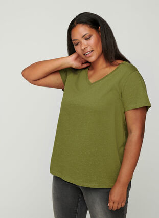 V-neck t-shirt, Green, Model image number 0
