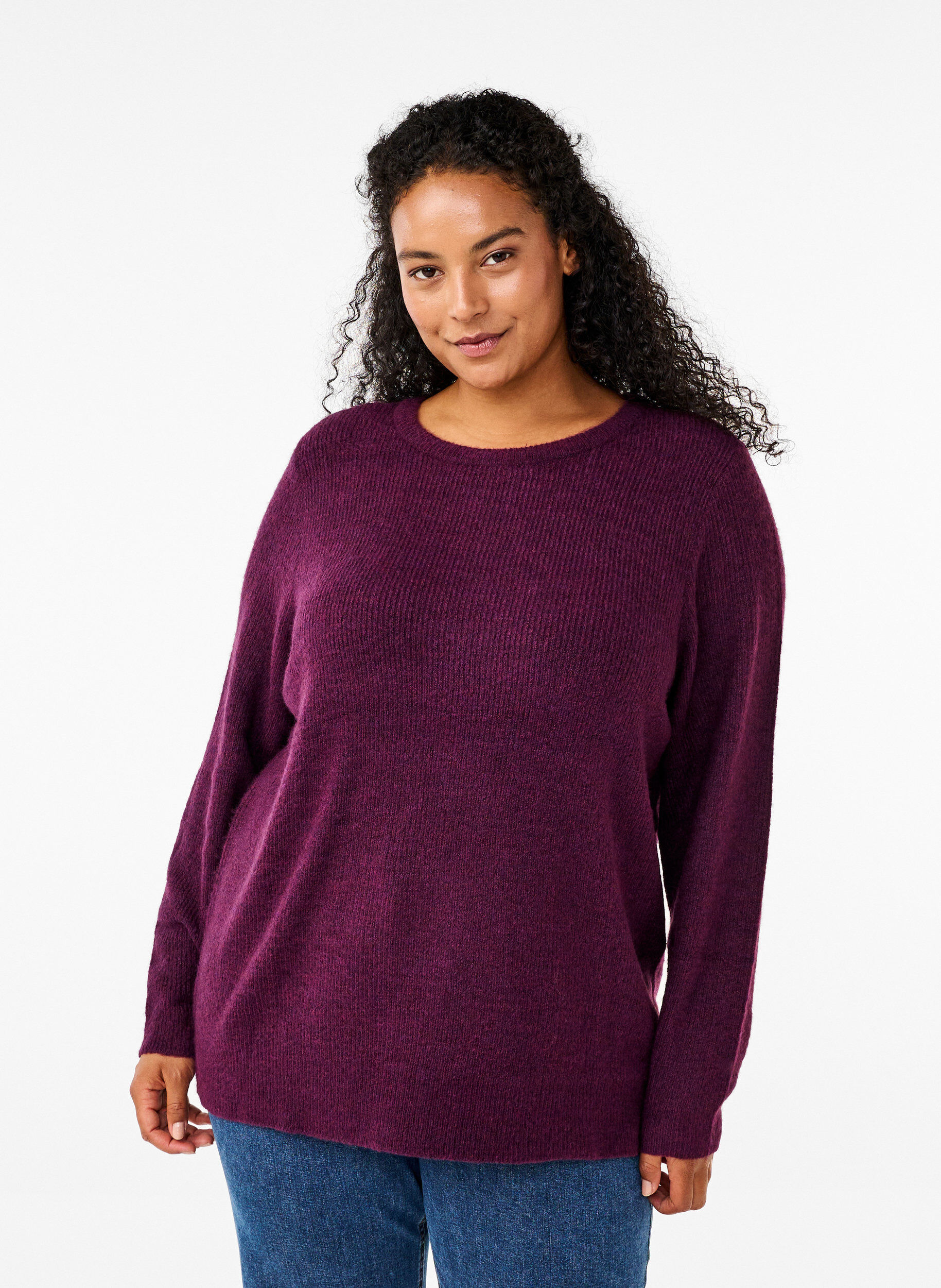 Zizzifashion Melange sweater with round neck, Potent Purple Mel., Model image number 0