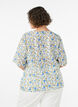 Short-sleeved cotton shirt with a V-neck, Blue, Model image number 2