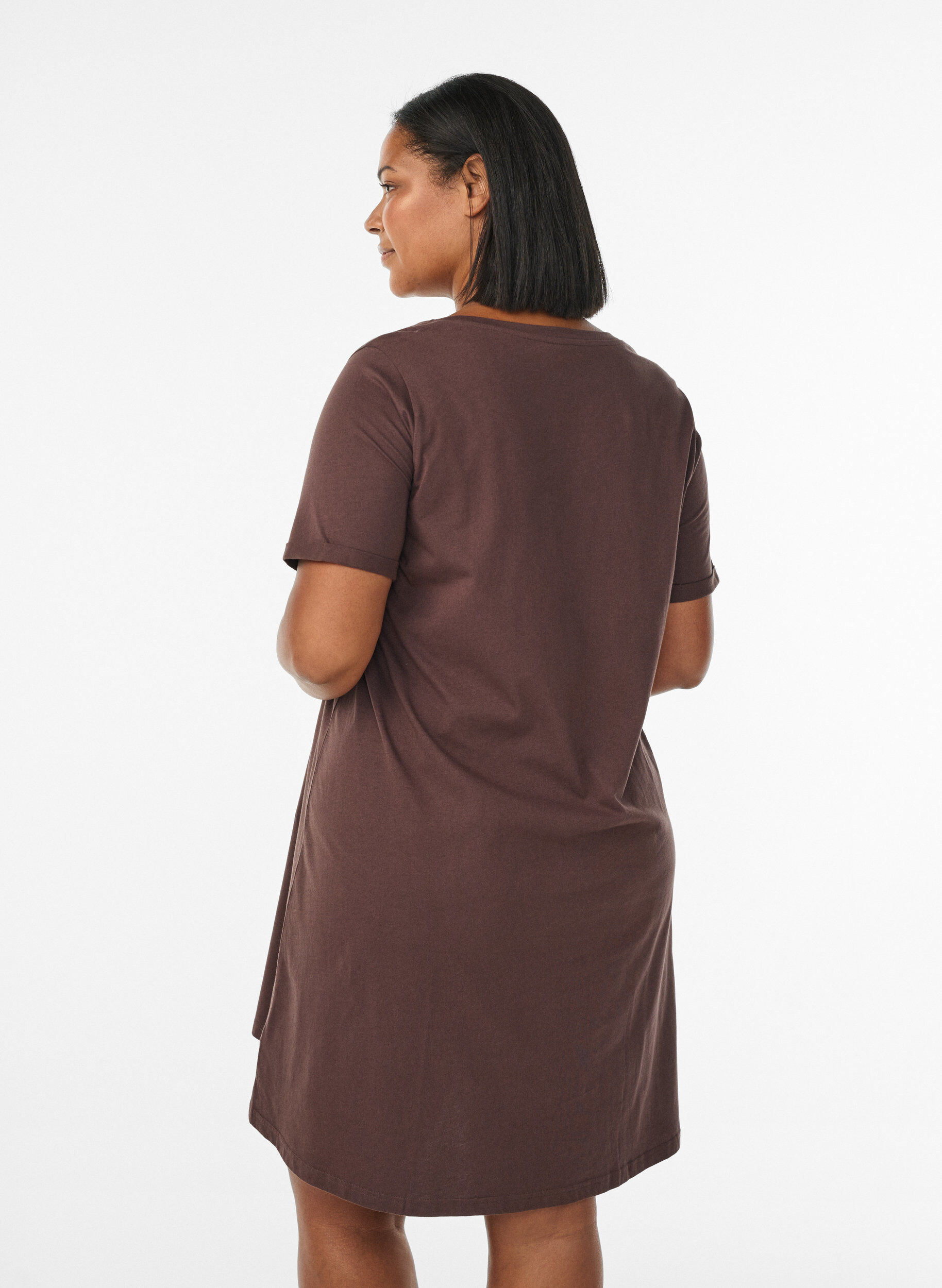 ZizzifashionShort-sleeved nightgown in organic cotton, Brown, Model image number 2