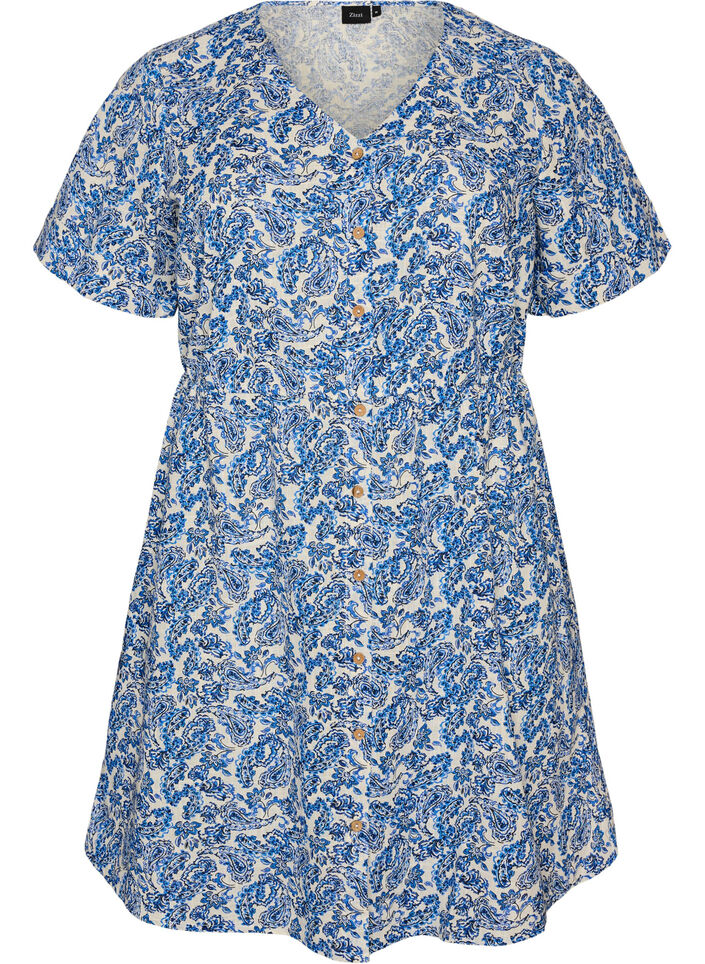 Short cotton dress with floral print, Blue, Packshot image number 0