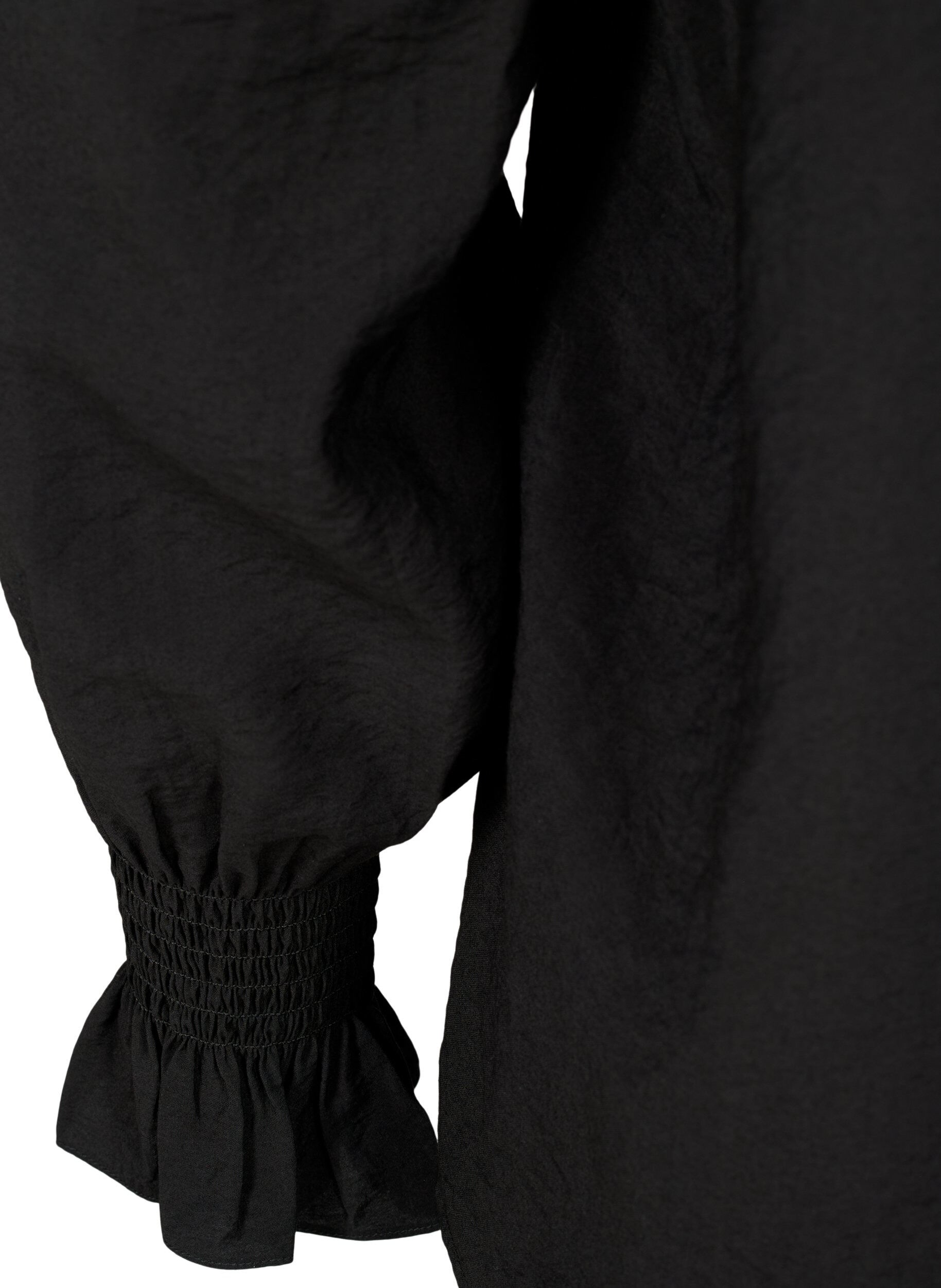 Zizzifashion Long-sleeved viscose blouse with ruffle details, Black, Packshot image number 3