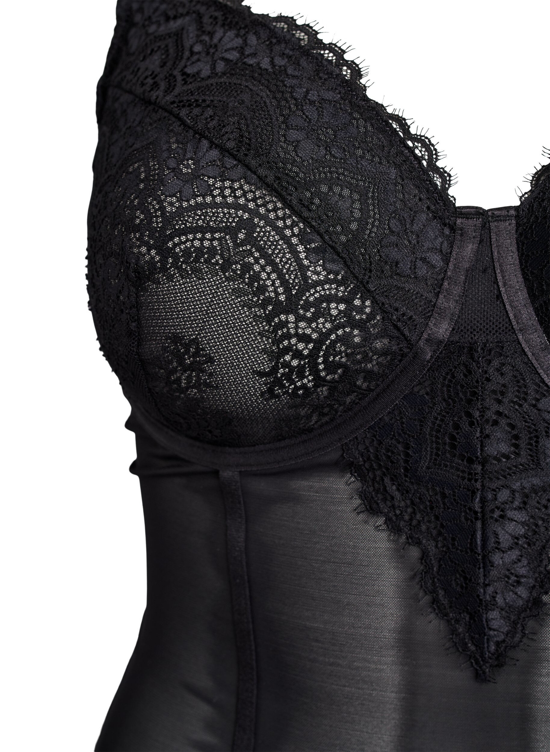 Zizzifashion Mesh bodysuit with lace and underwire, Black, Packshot image number 2