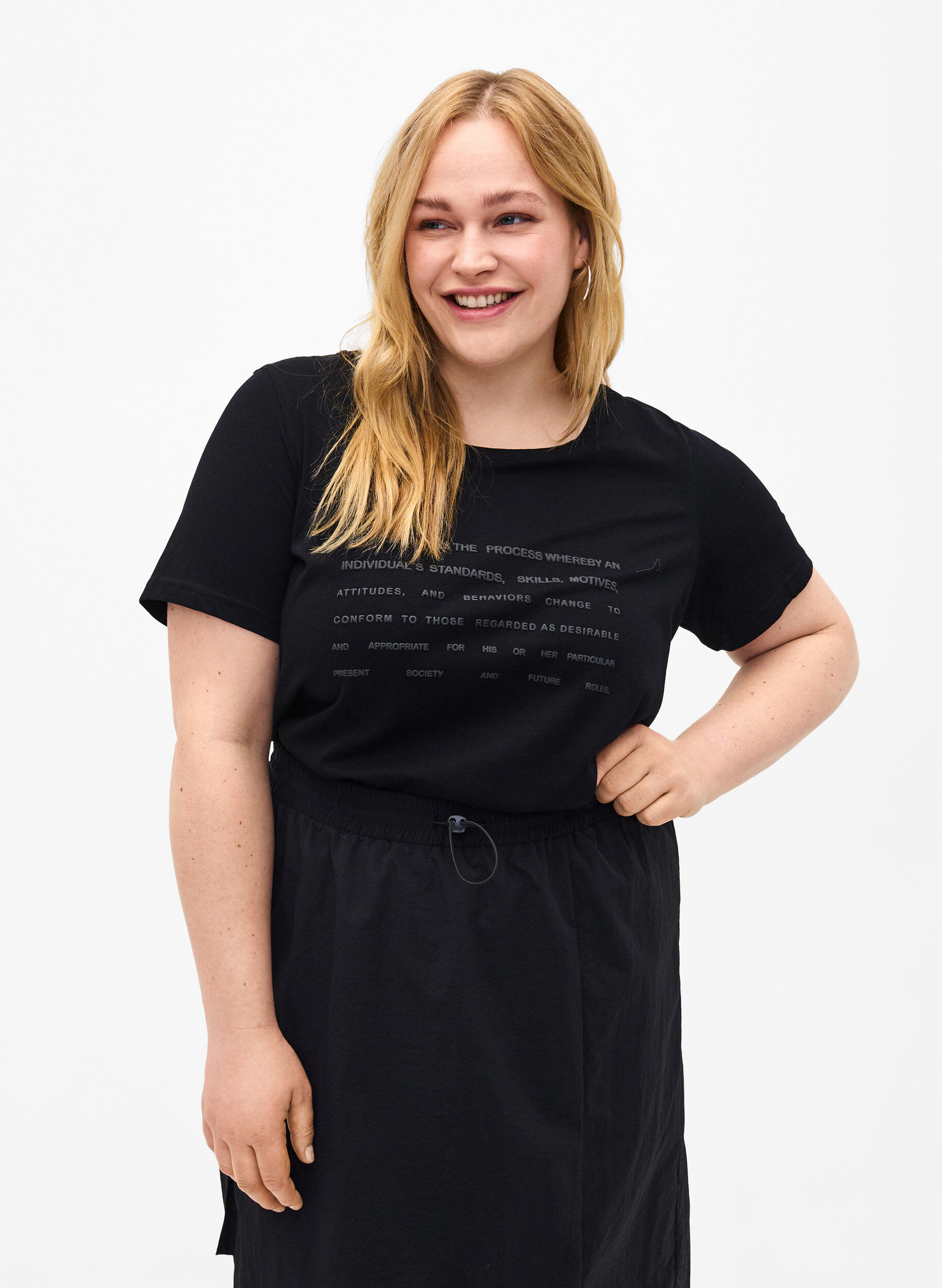 Zizzifashion T-shirt with text motif, Black W. Black, Model image number 0