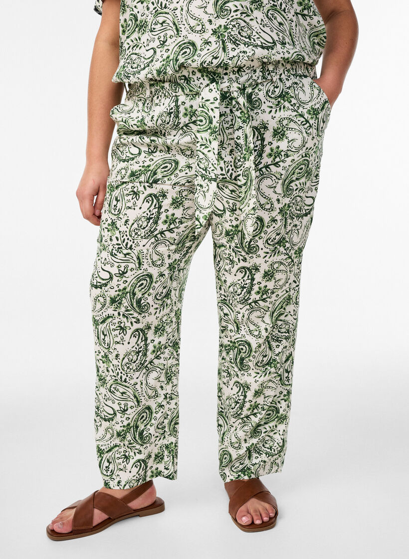 High-waisted viscose trousers, Green, Model image number 2