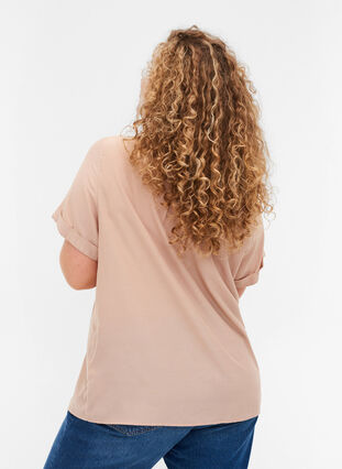 Short-sleeved shirt with a round neckline, Warm Taupe, Model image number 1