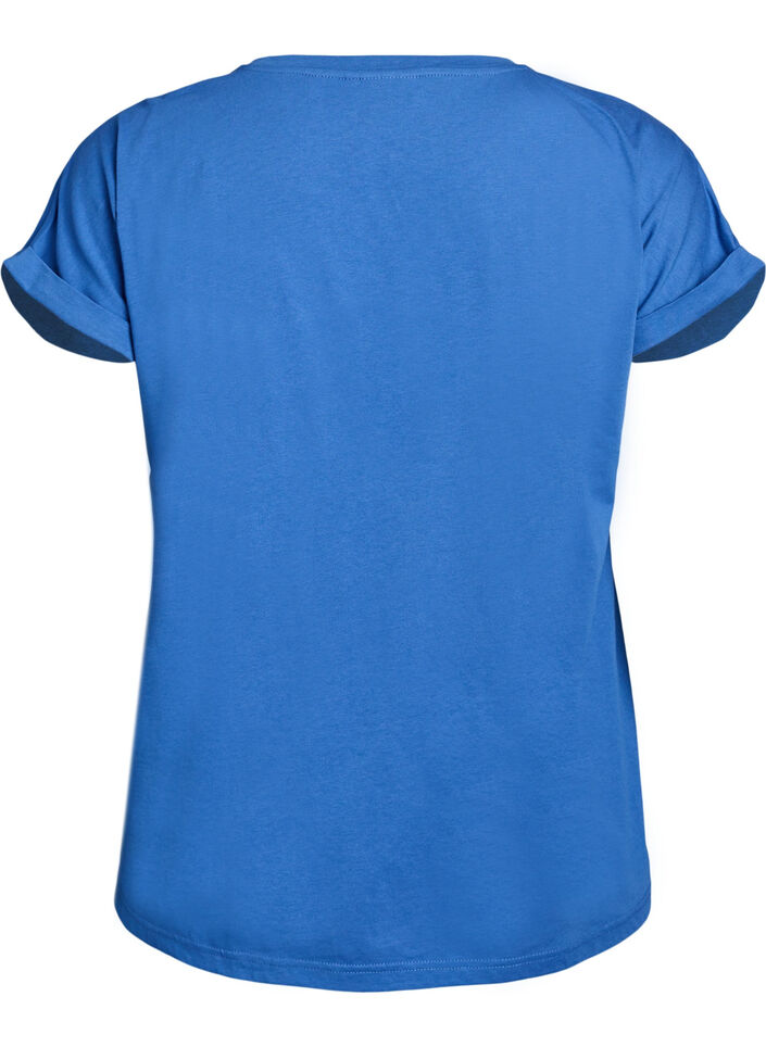 Short-sleeved cotton blend t-shirt, Blue, Packshot image number 1