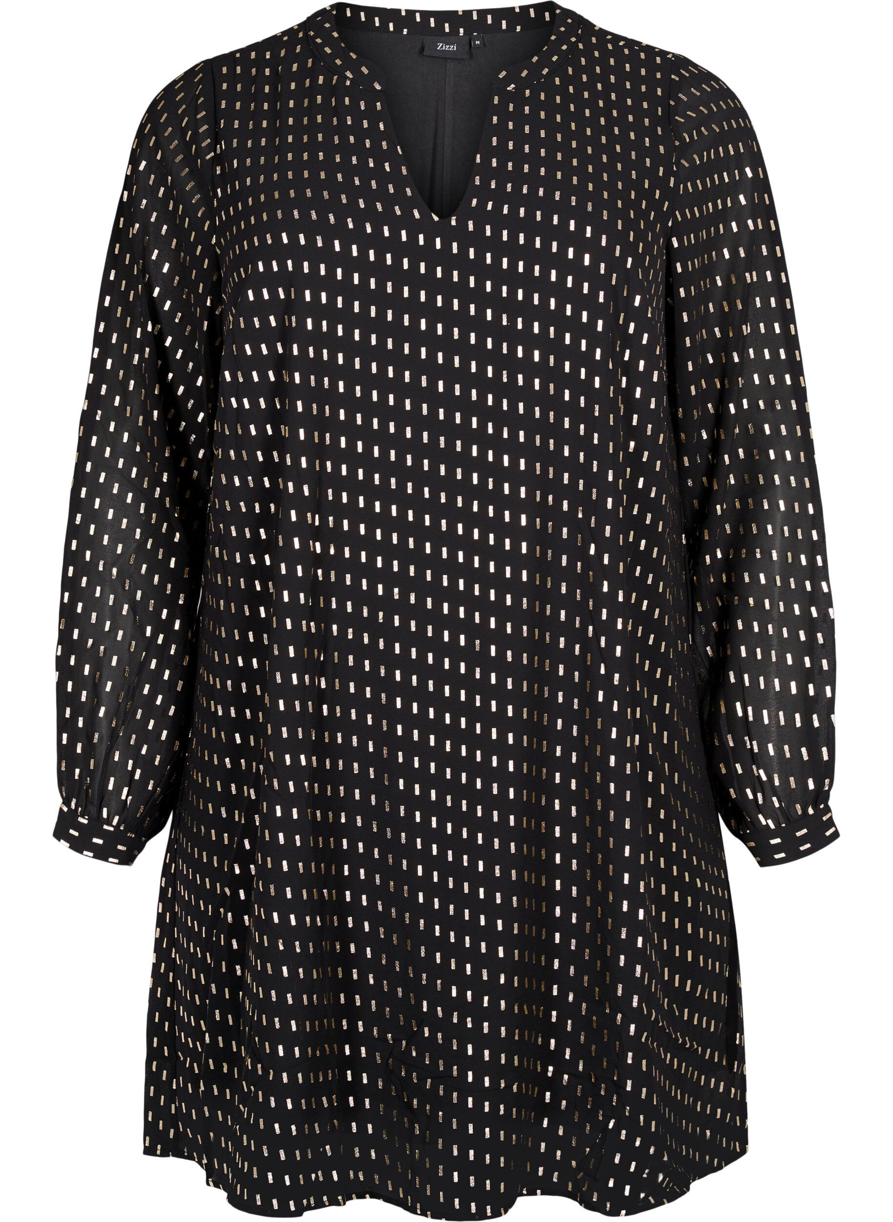 Zizzifashion Long-sleeved dress with foil print, Black w. Gold, Packshot image number 0