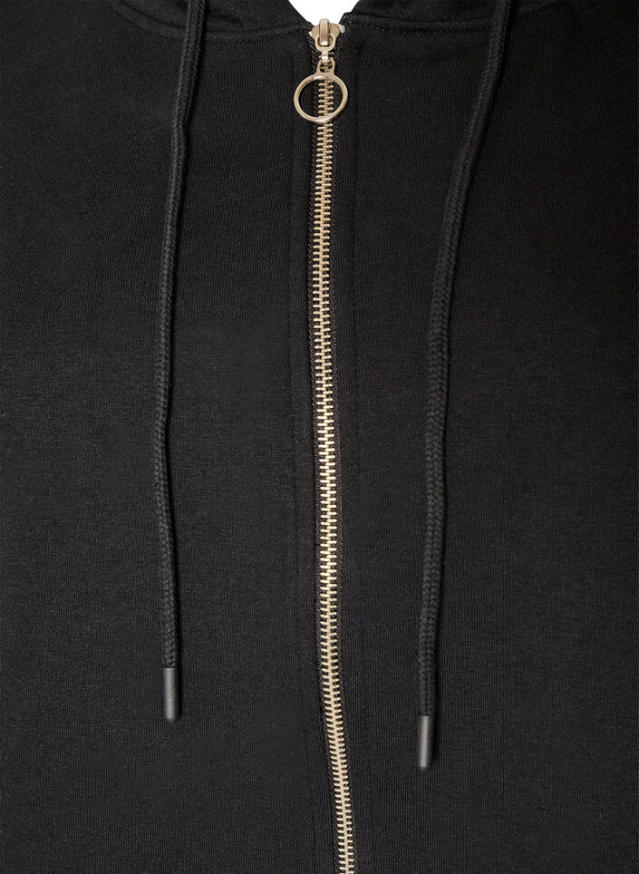 Long hooded cardigan with zipper, Black, Packshot image number 2