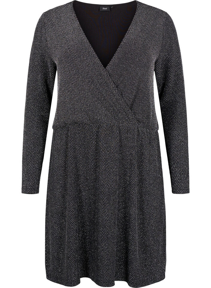 Glitter dress with zigzag pattern, Silver ZigZagShimmer, Packshot image number 0
