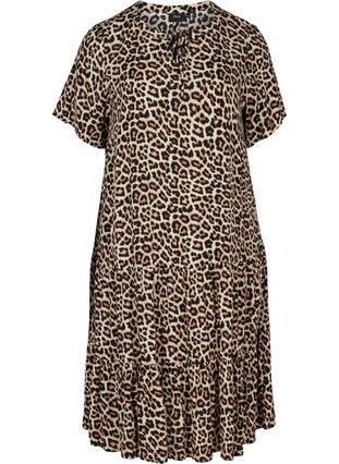 Short-sleeved viscose dress with print, Leo, Packshot image number 0