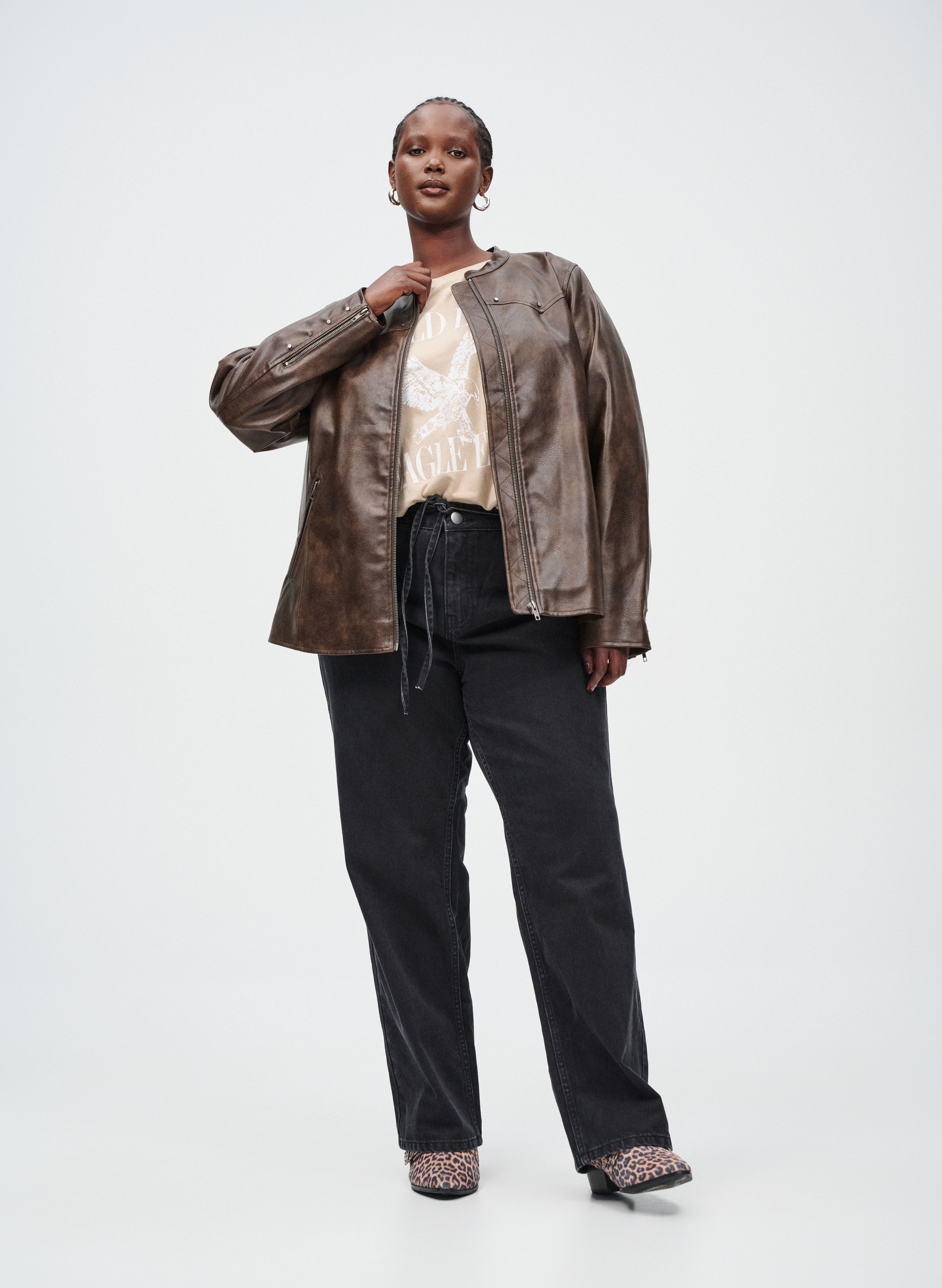 Faux leather jacket with studs , , Model