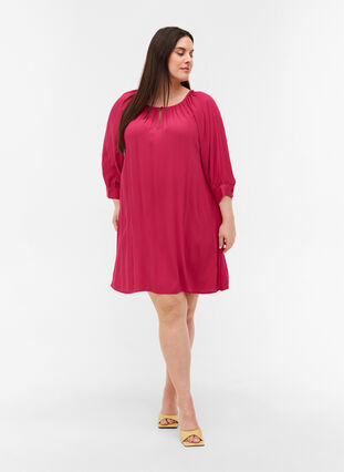 Viscose tunic with 3/4 sleeves, Pink Peacock, Model image number 2