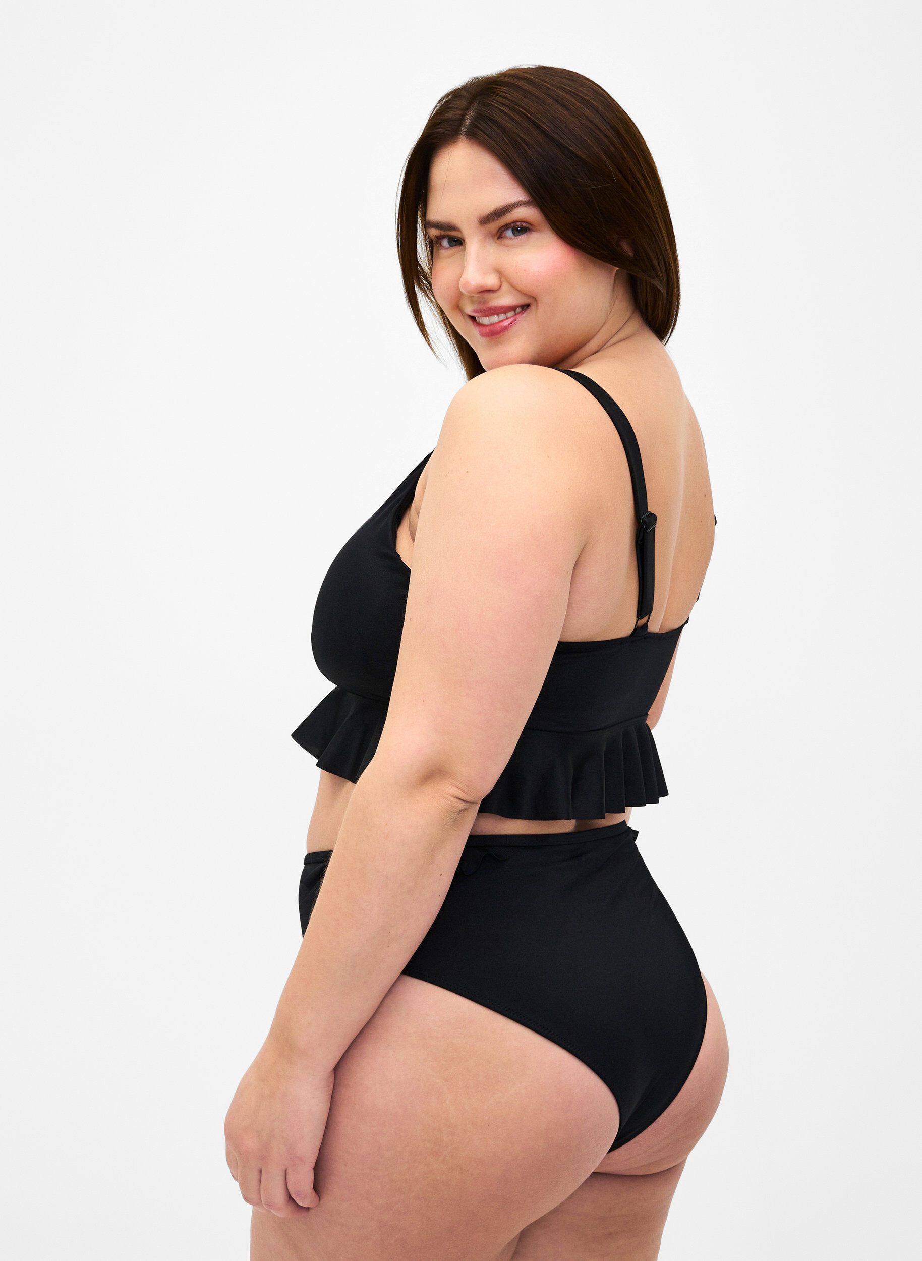 Zizzifashion Bikini briefs with ruffles, Black, Model image number 1