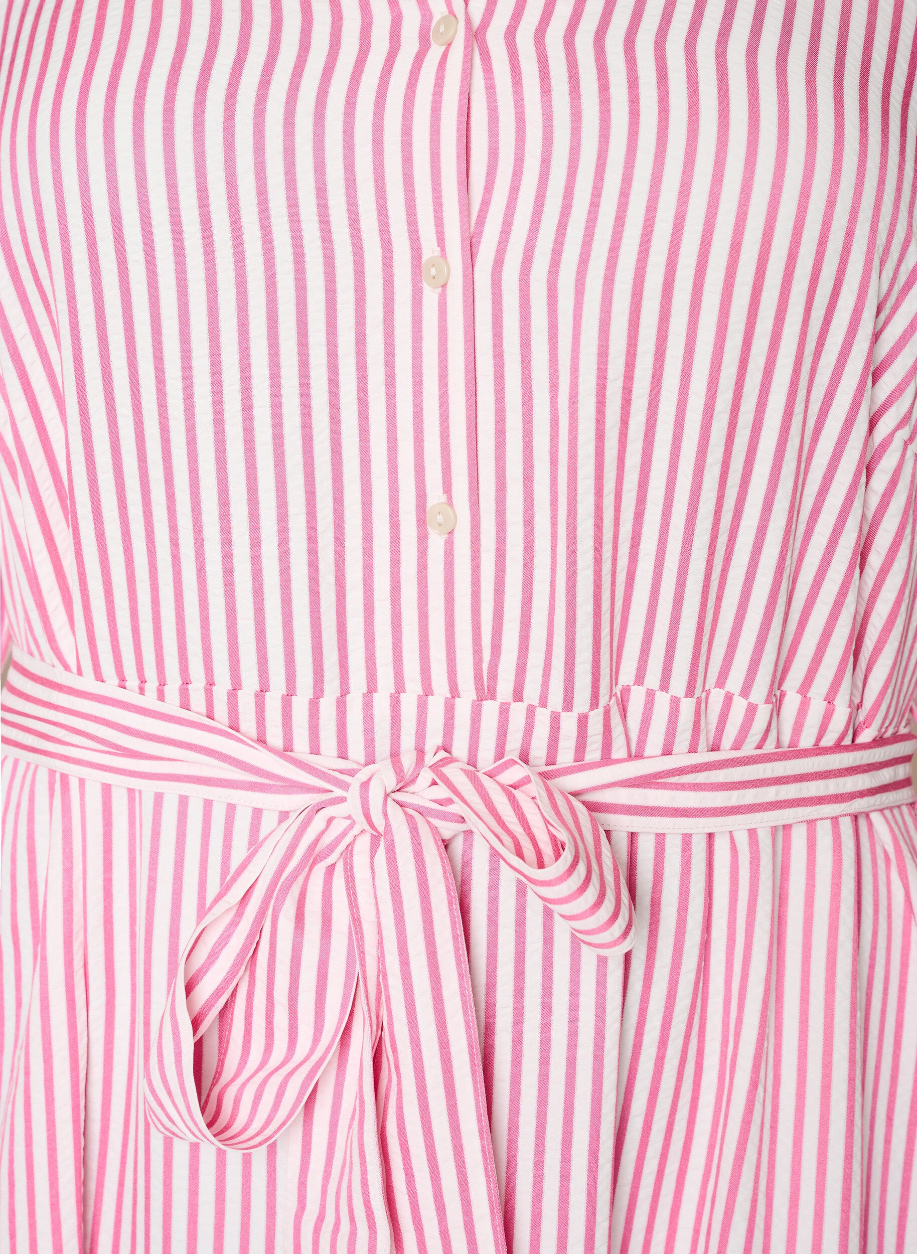 Zizzifashion Ankle-length shirt dress with tie belt and stripes, Pink, Packshot image number 2