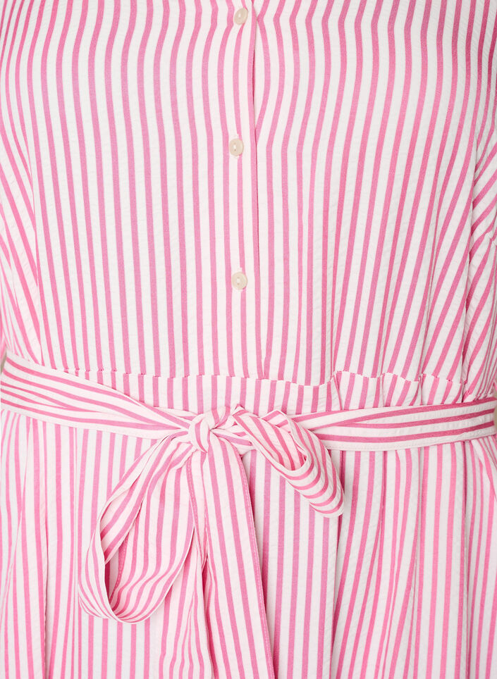 Ankle-length shirt dress with tie belt and stripes, Pink, Packshot image number 2