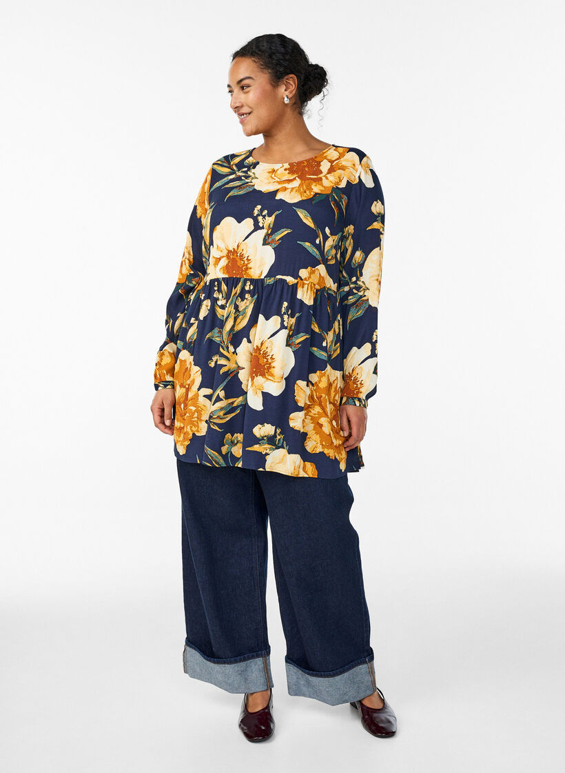 Long-sleeved tunic with a seam, Blue, Model image number 1