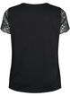 Cotton t-shirt with short lace sleeves, Black, Packshot image number 1