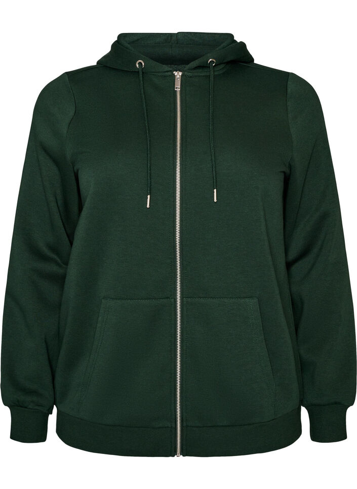 Hooded sweatshirt with a zip and pockets, Green, Packshot image number 0