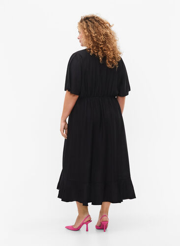 Batwing-sleeved midi dress, Black, Model image number 1