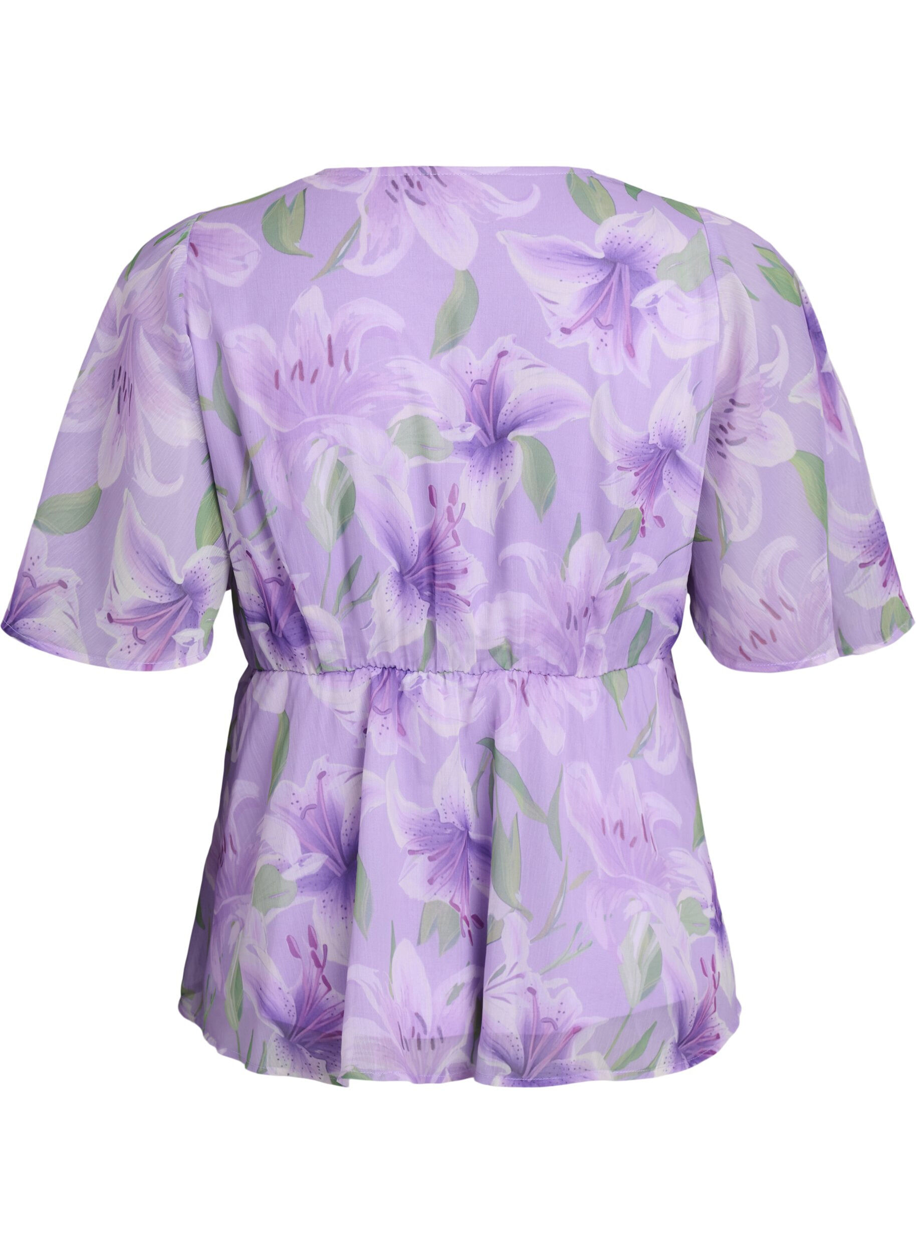 Zizzifashion Floral chiffon blouse with short sleeves, Purple, Packshot image number 1