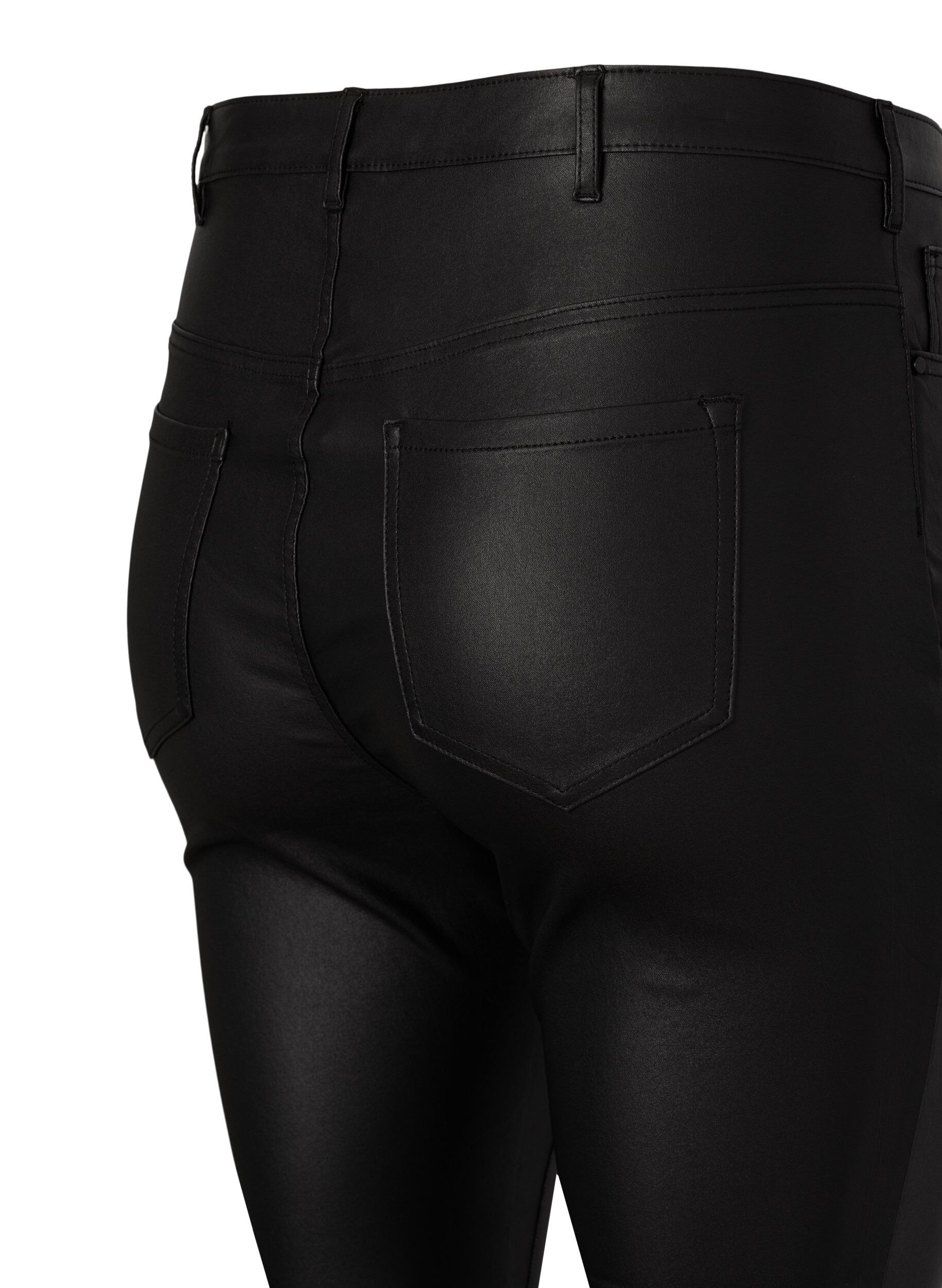 Zizzifashion Coated Amy jeans with zipper detail, Black, Packshot image number 2