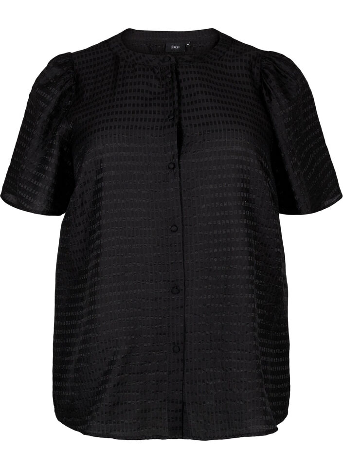 Lyocell shirt blouse with texture, Black, Packshot image number 0