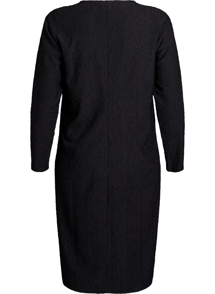Floral textured dress with long sleeves, Black, Packshot image number 1
