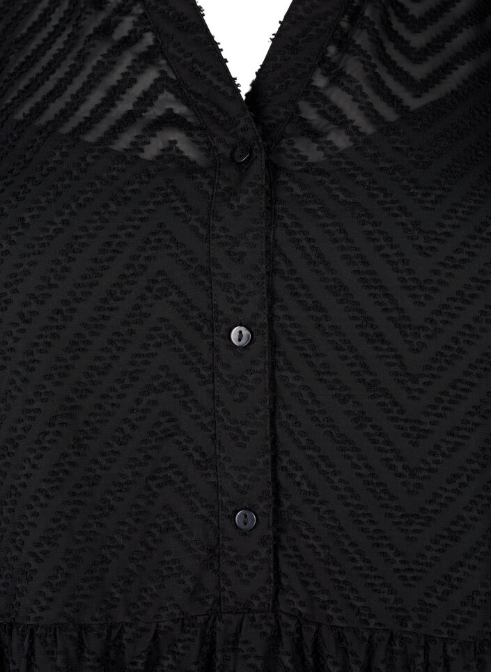 Textured short dress with a ruffle collar, Black, Packshot image number 2