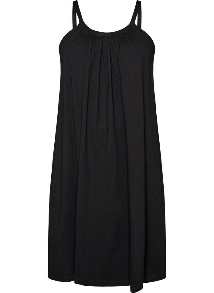 Knee-length strap dress in organic cotton, Black, Packshot image number 0