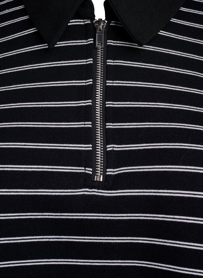 Striped polo shirt with zipper, Black, Packshot image number 2