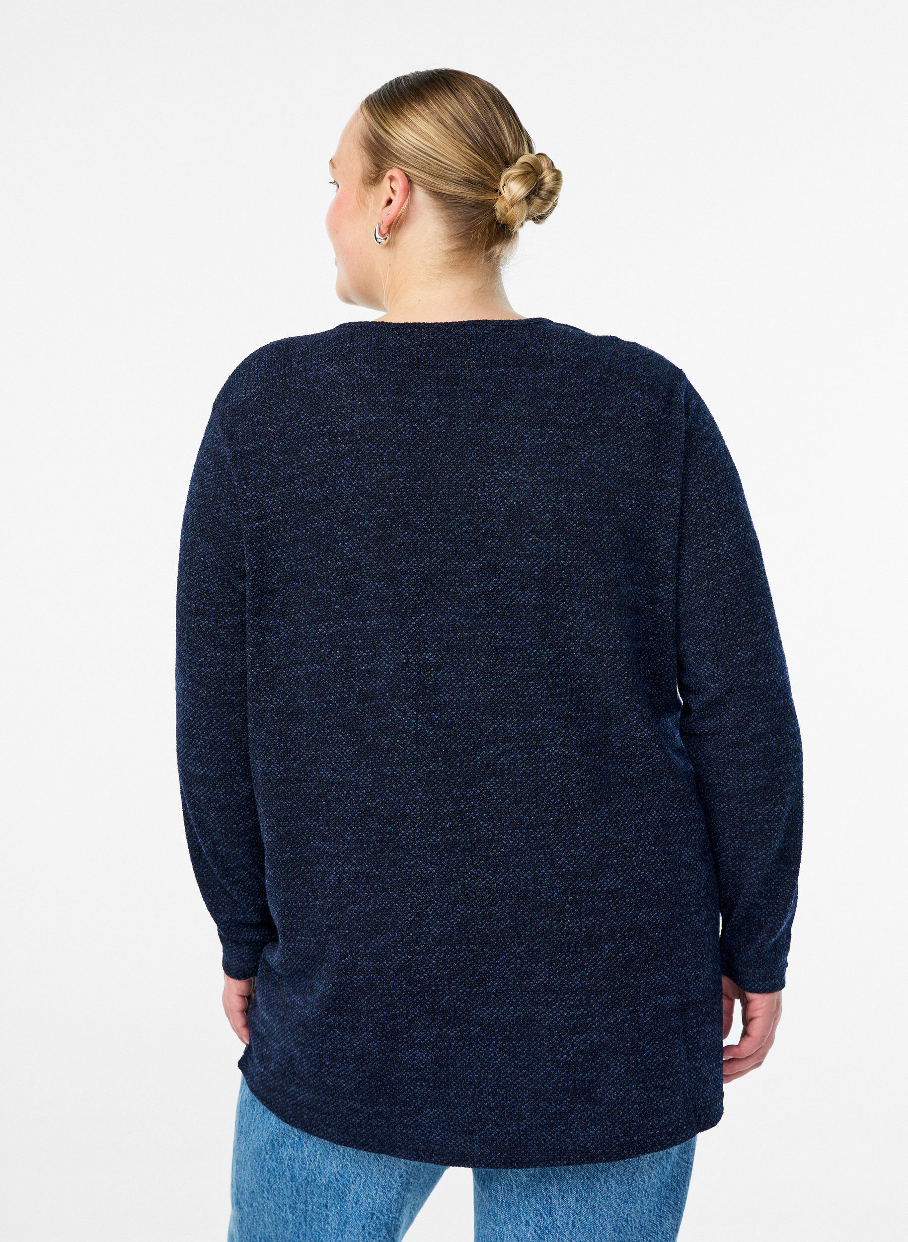 Zizzifashion Long-sleeved blouse with texture, Blue, Model image number 2