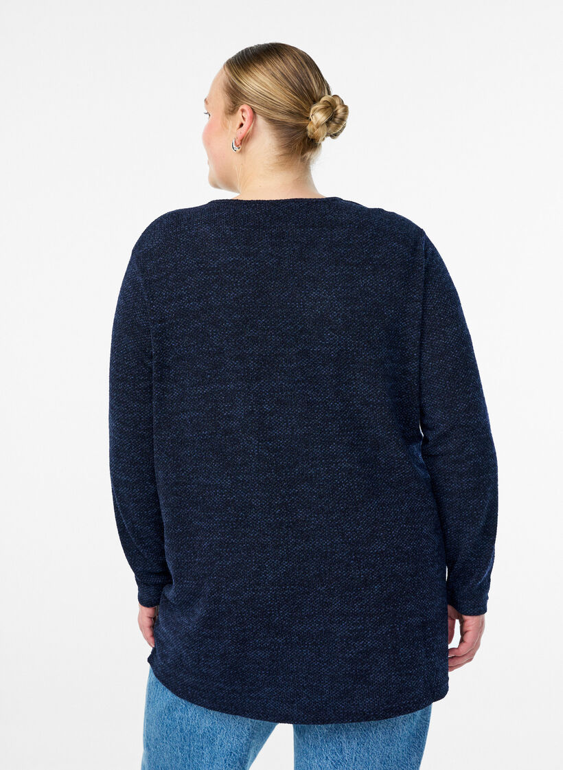 Long-sleeved blouse with texture, Blue, Model image number 2