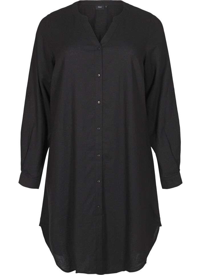 Long shirt in linen and viscose, Black, Packshot image number 0