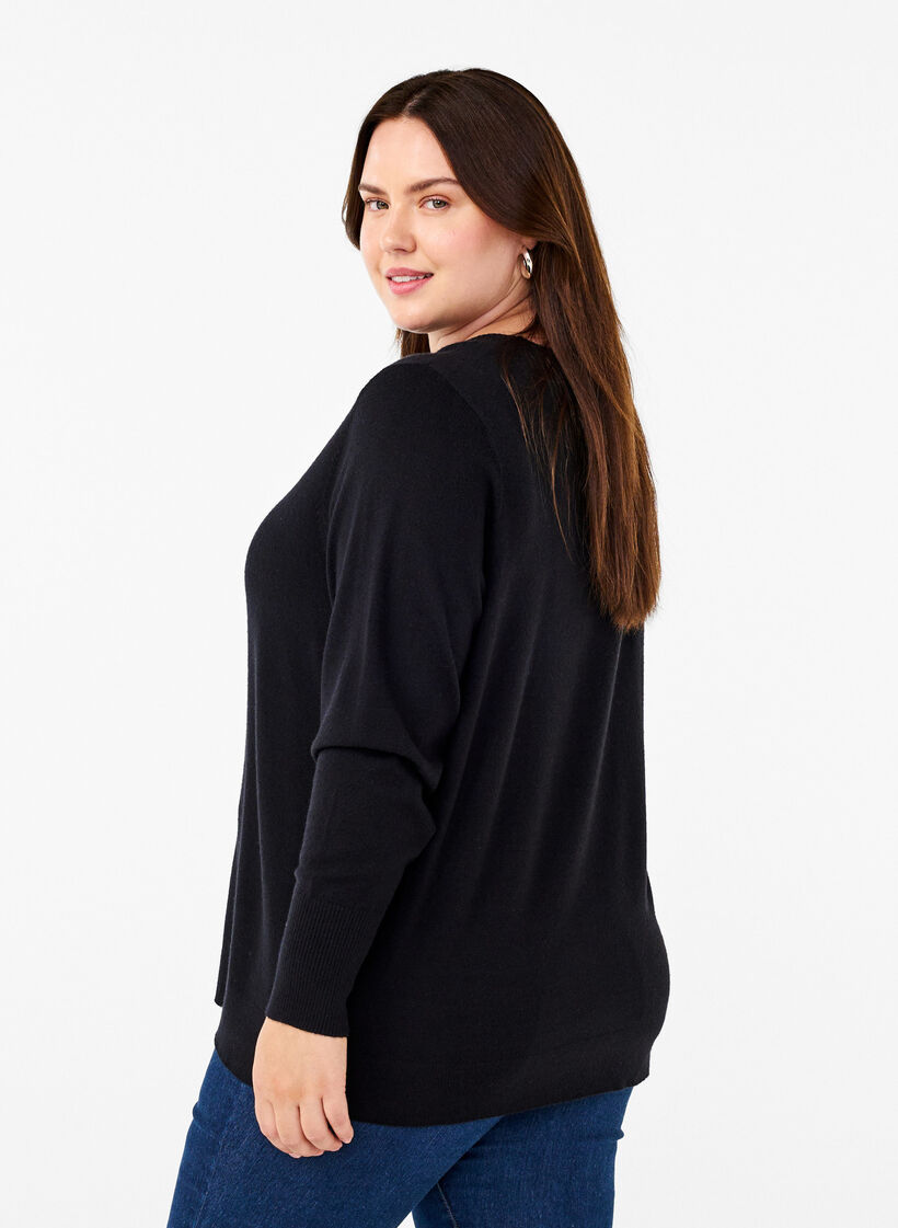 FLASH - Knitted blouse with a round neck, Black, Model image number 2