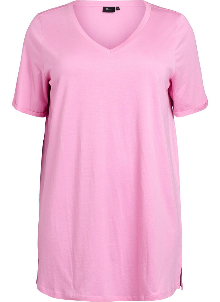 Single colour oversized t-shirt with v-neck, Pink, Packshot image number 0