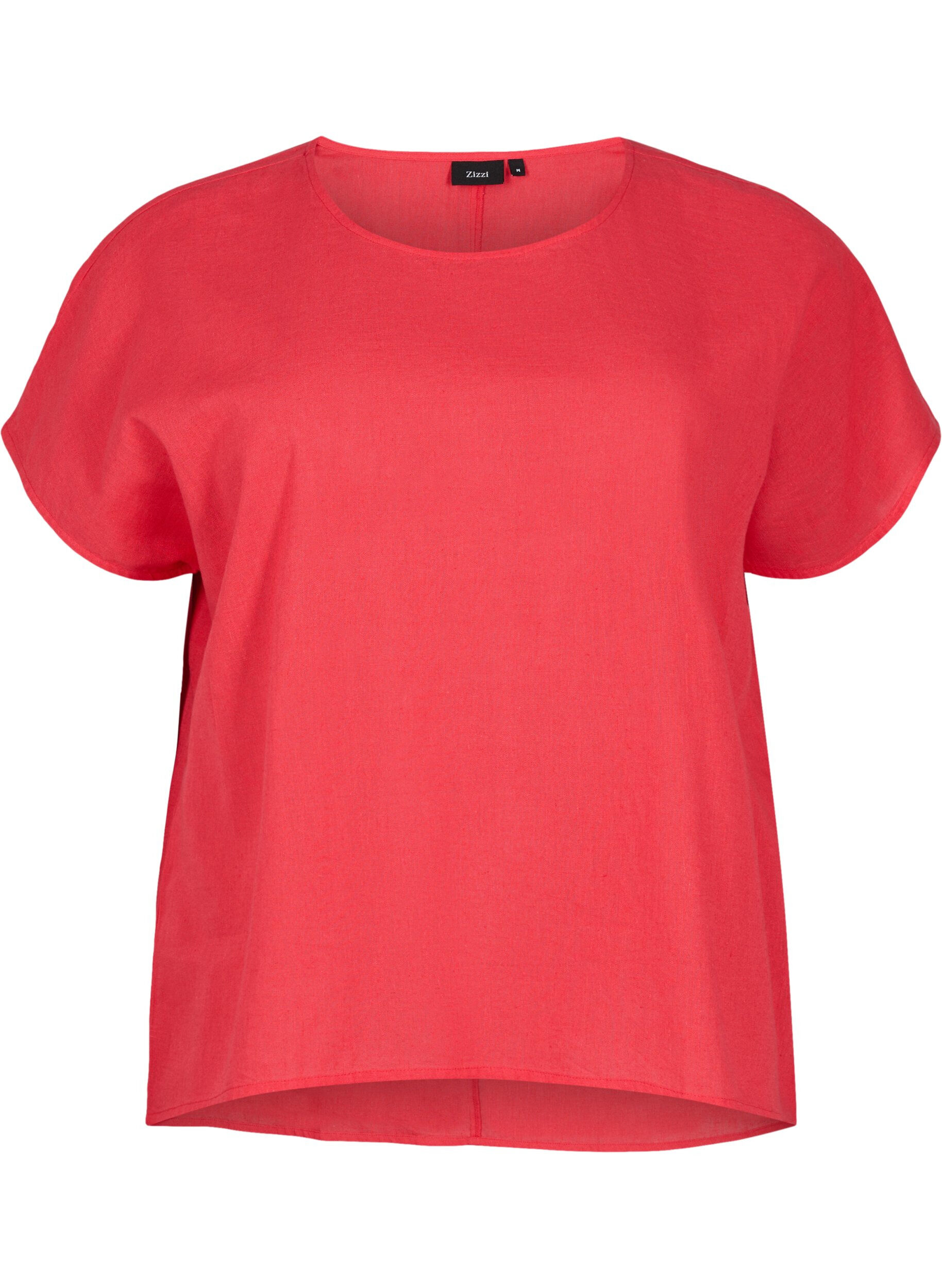 Zizzifashion Short-sleeved blouse in cotton blend with linen, Hibiscus, Packshot image number 0