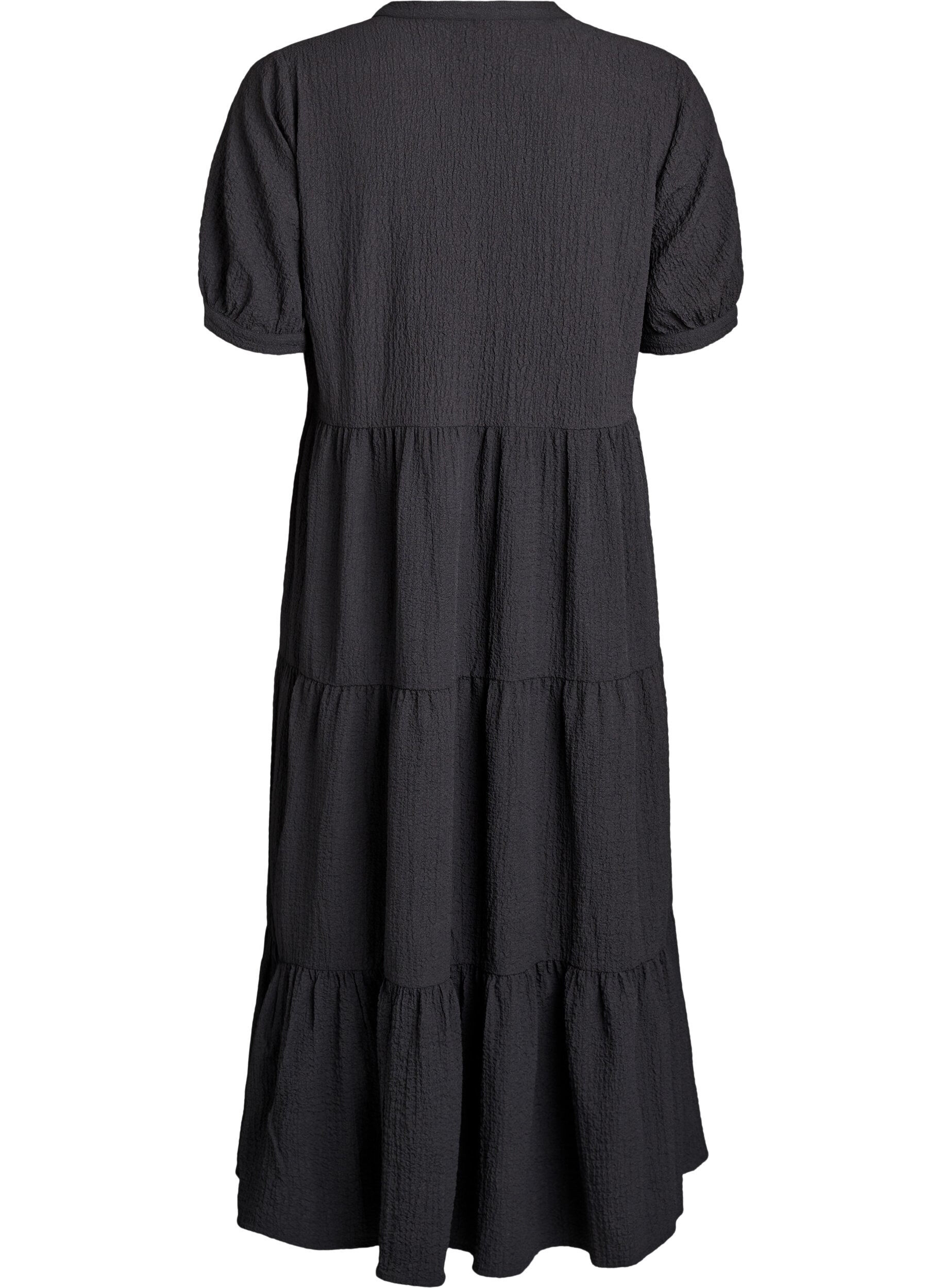 Zizzifashion Ankle-length dress with short sleeves and tiered ruffles, Black, Packshot image number 1