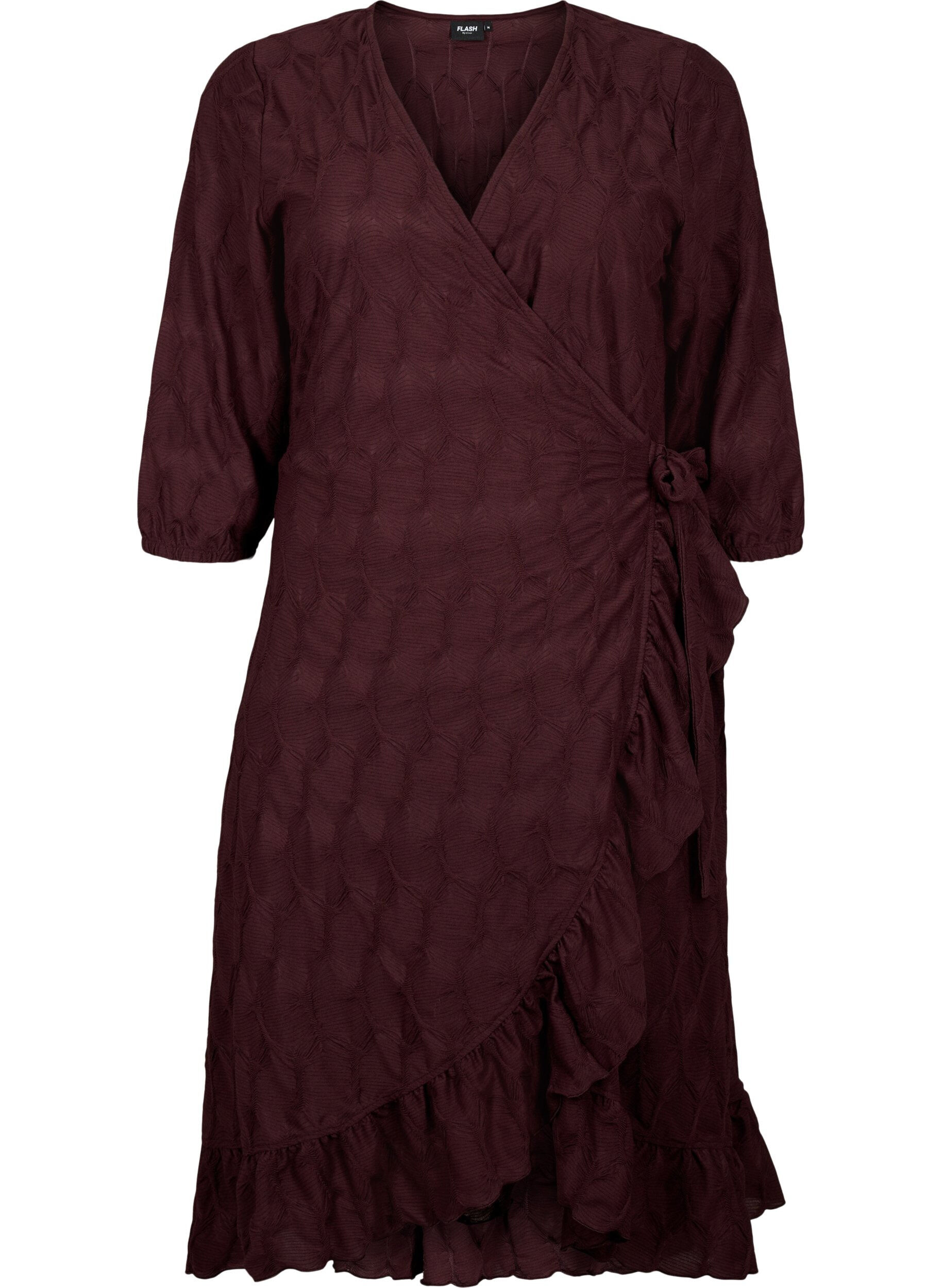 Zizzifashion FLASH - Wrap Dress with 3/4 Sleeves, Fudge, Packshot image number 0