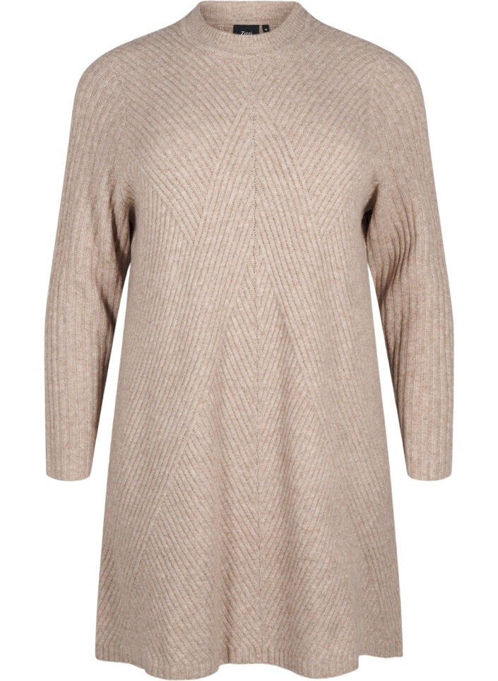 Short ribbed dress with a round neck, Simply Taupe Mel., Packshot image number 0