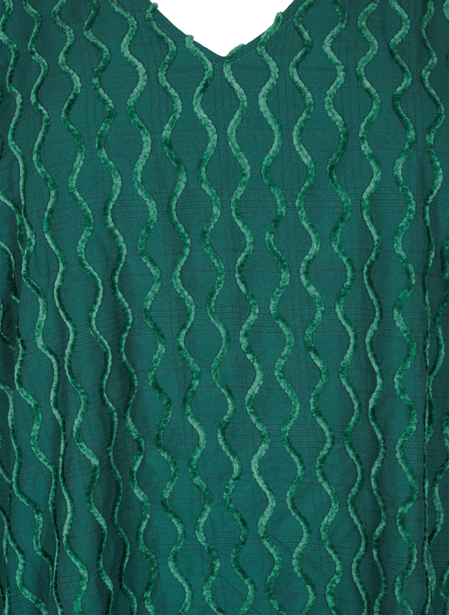 Zizzifashion Long-sleeved patterned blouse with a V-neck, Rain Forest, Packshot image number 2