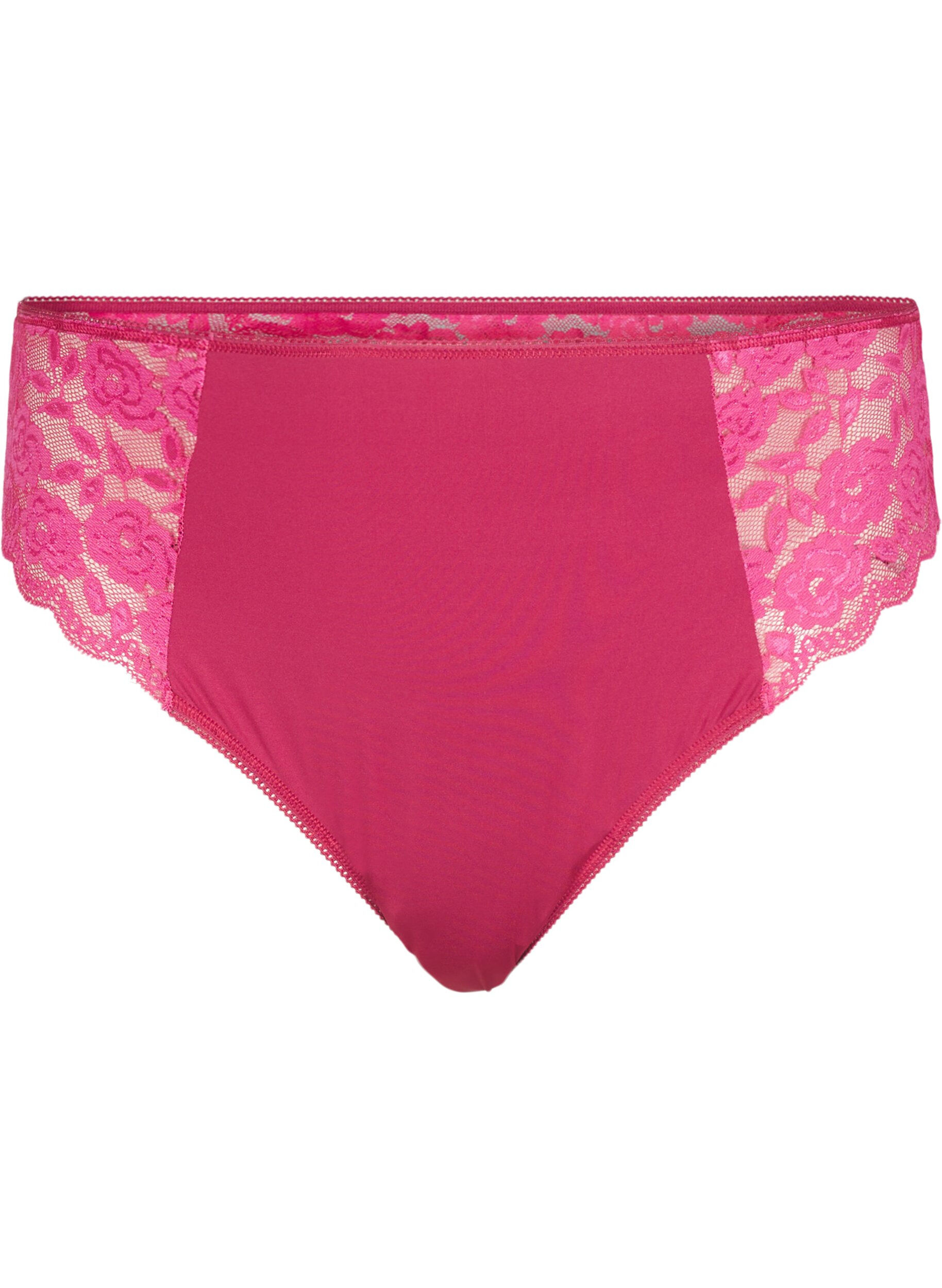 Zizzifashion Brazilian microfibre panties with lace, Red, Packshot image number 0