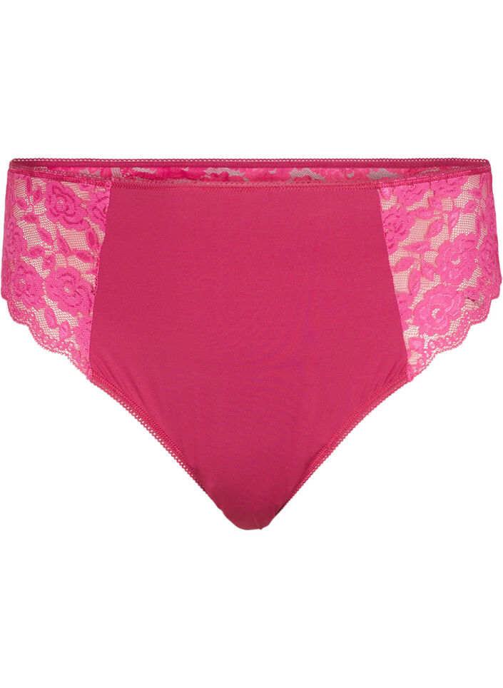 Brazilian microfibre panties with lace, Red, Packshot image number 0
